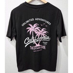 Shein Mens California & Palm Trees Graphic Black T-Shirt Size S